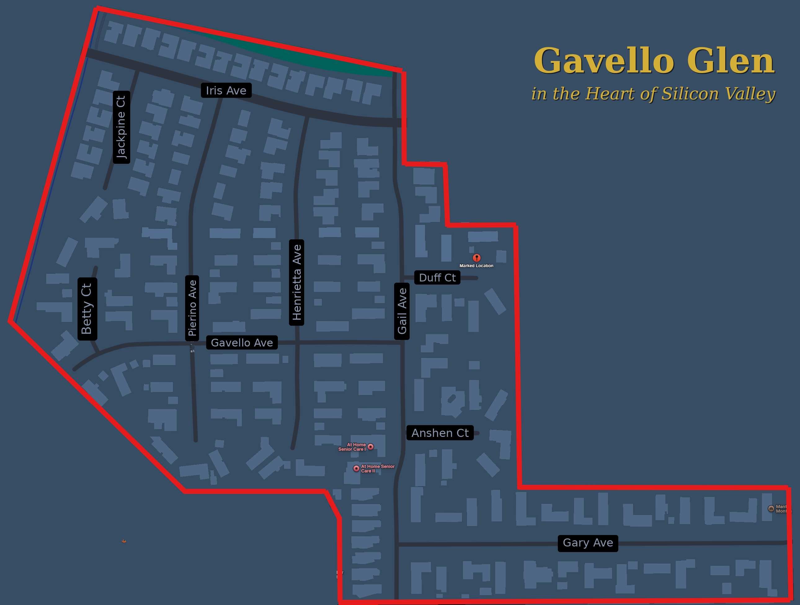 Map of the Gavello Glen neighborhood in Silicon Valley